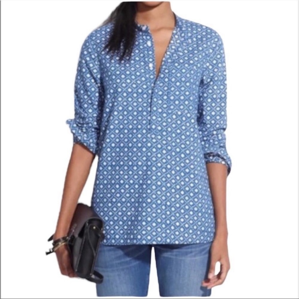 MADEWELL Chambray Floral Stamp Popover Tunic Top Shirt XS